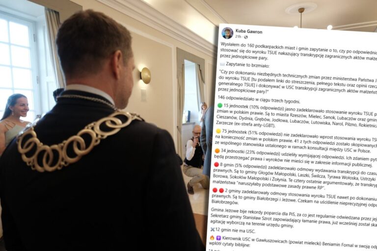 160 gmin odpowiada na pytania o wyrok dotyczący małżeństw jednopłciowych. Jeden z urzędników powołał się na „nakaz Boży”